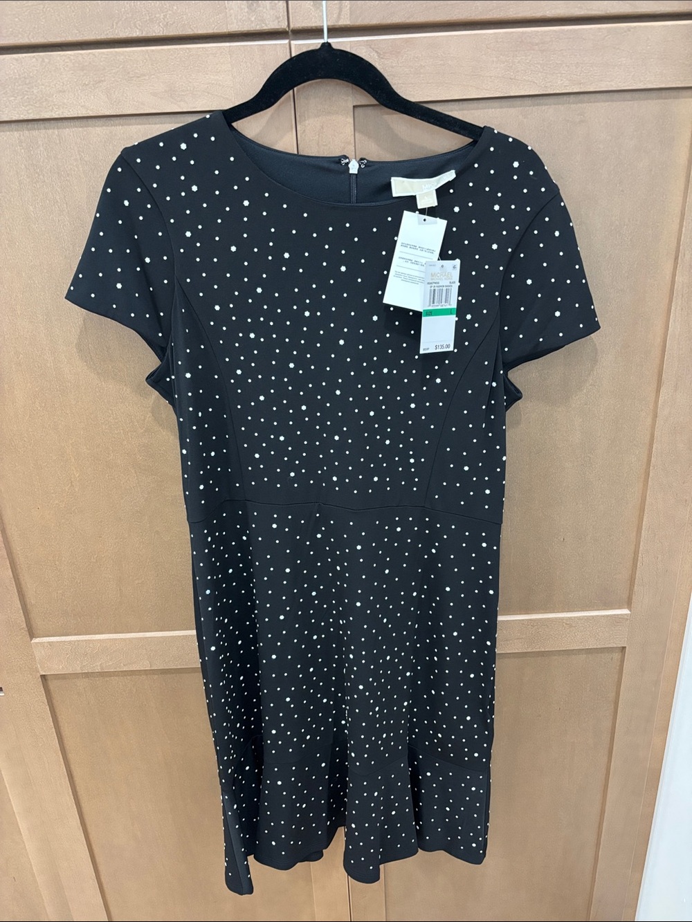 Michael Kors Black Polka Dot Short Sleeve Fit-and-Flare Dress